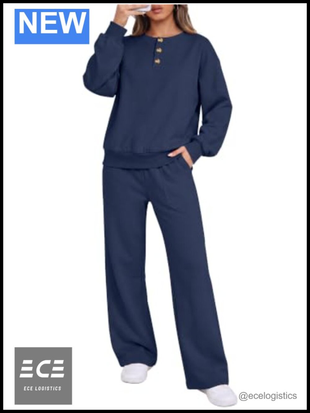Women's 2 Piece Lounge Set Henley Top Wide Leg Pants Sweatsuit